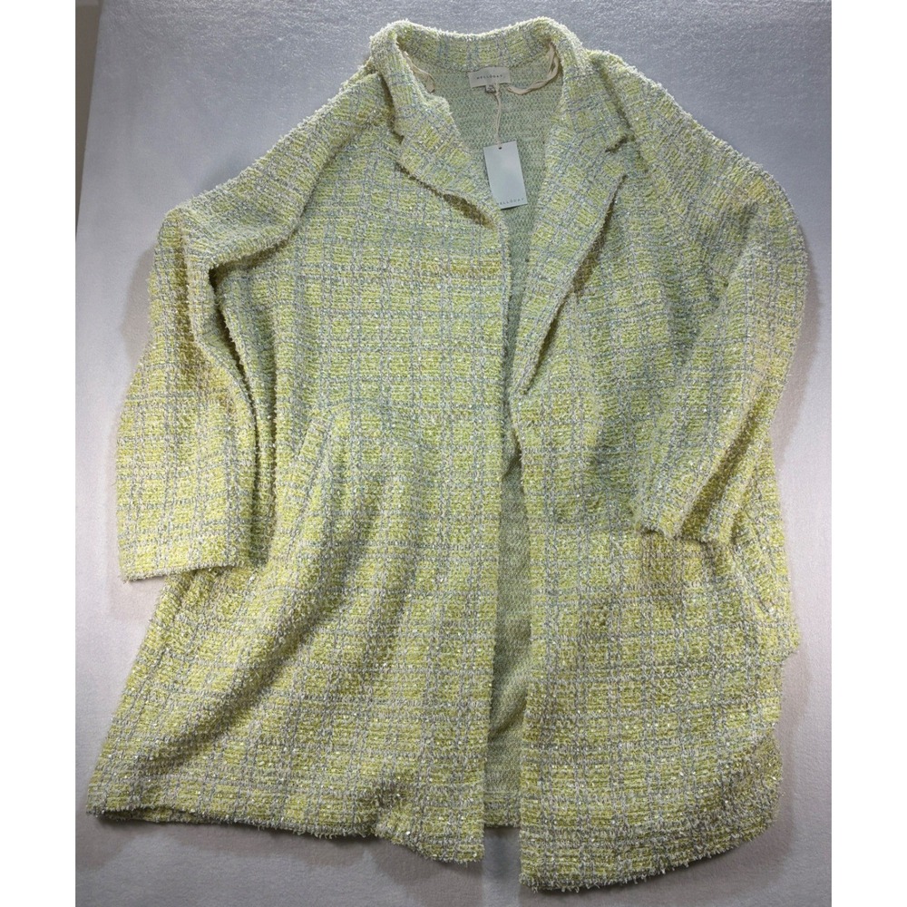 Melloday Tweed Boucle Open Front Longline Coat Jacket Womens 3XL Yellow Metallic